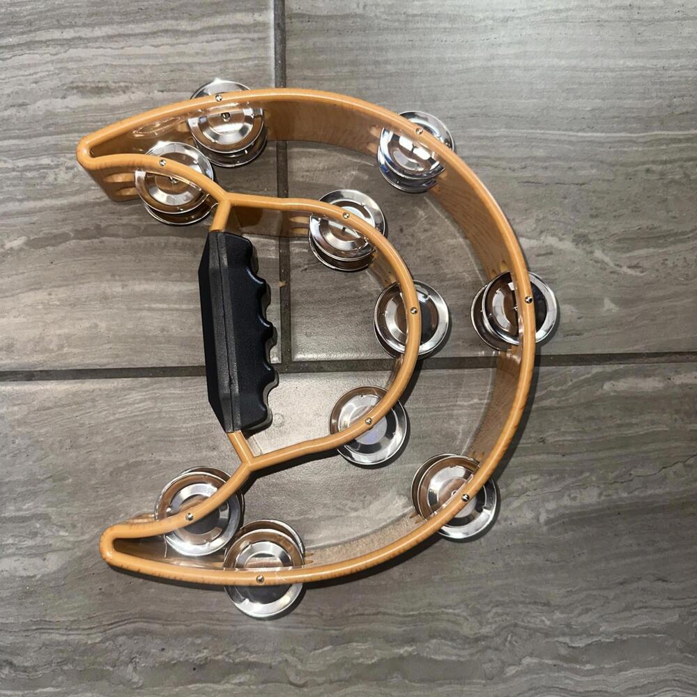 Hand Held Tambourine Drum Birch Metal Jing Percussion Yellow